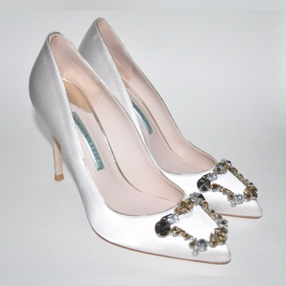 Sophia Webster Margaux Embellished Pointed Pumps US 9.5/ EU 39.5 Ivory Satin New - Picture 7 of 14